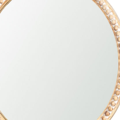 30" Natural Solid Wood Beaded Round Framed Accent Mirror HomeRoots