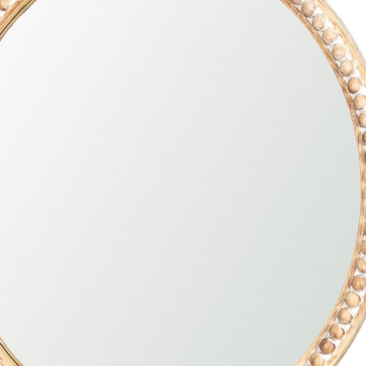 30" Natural Solid Wood Beaded Round Framed Accent Mirror HomeRoots