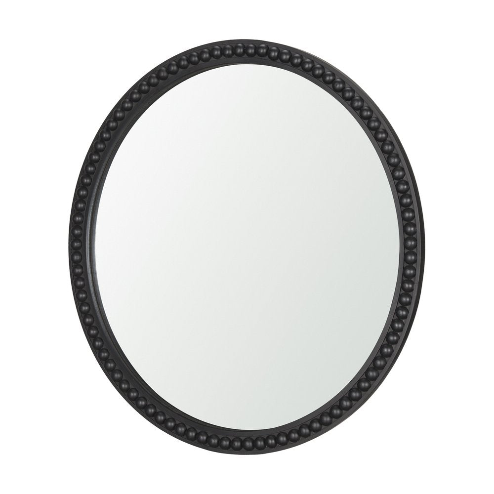 30" Black Solid Wood Beaded Round Framed Accent Mirror HomeRoots