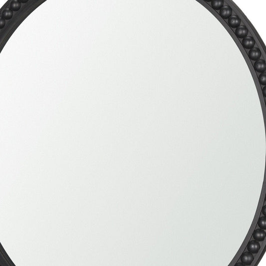 30" Black Solid Wood Beaded Round Framed Accent Mirror HomeRoots