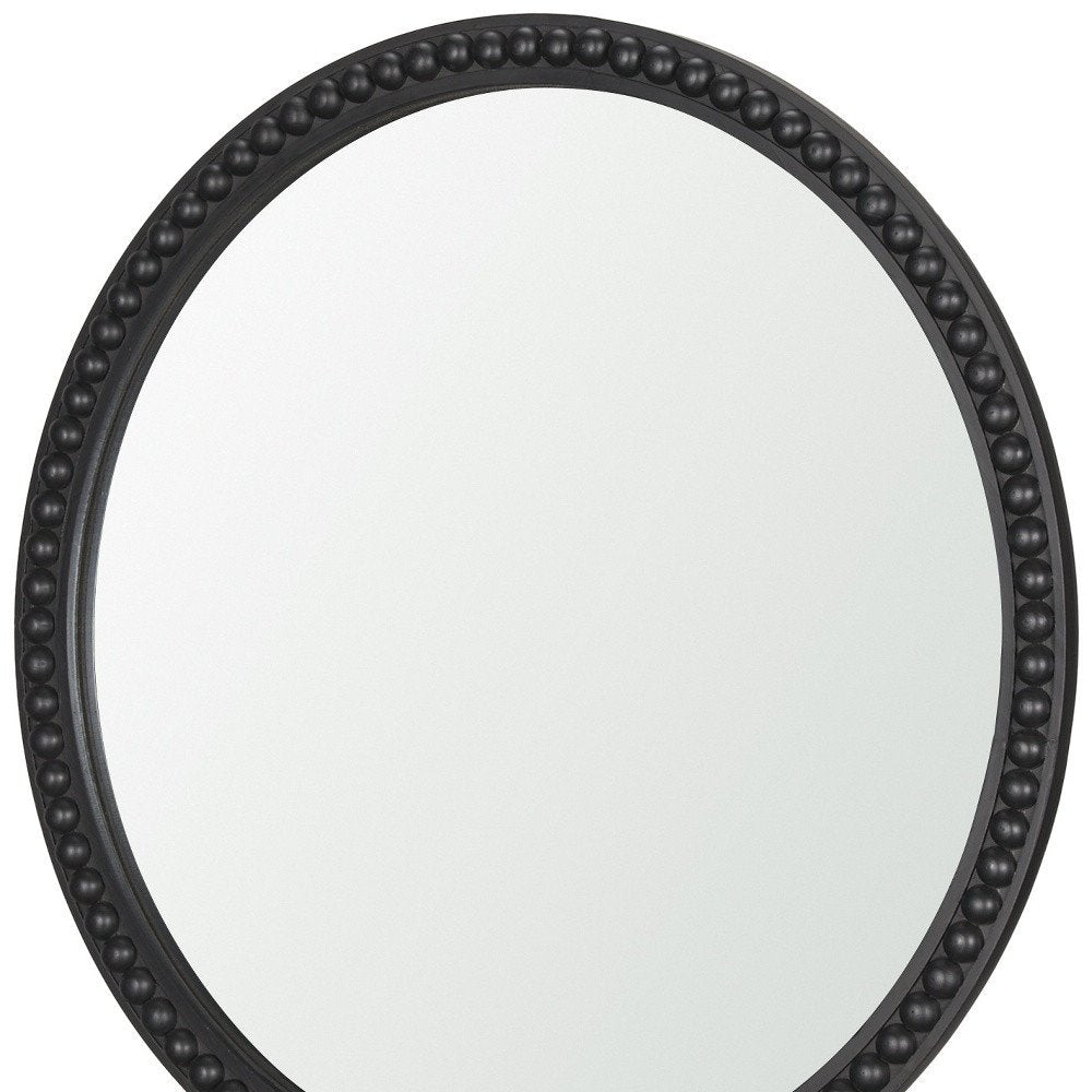 30" Black Solid Wood Beaded Round Framed Accent Mirror HomeRoots