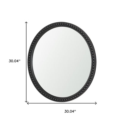 30" Black Solid Wood Beaded Round Framed Accent Mirror HomeRoots