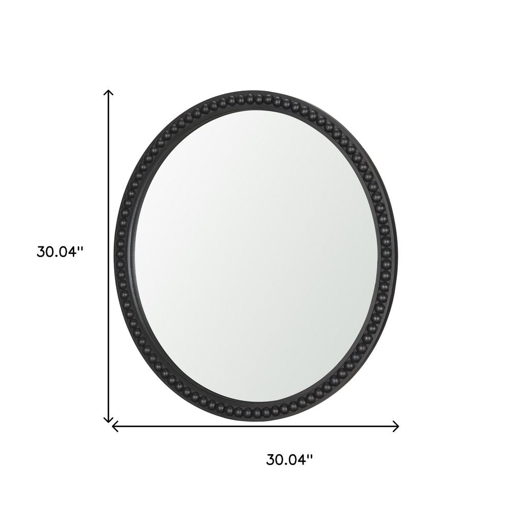 30" Black Solid Wood Beaded Round Framed Accent Mirror HomeRoots