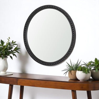 30" Black Solid Wood Beaded Round Framed Accent Mirror HomeRoots