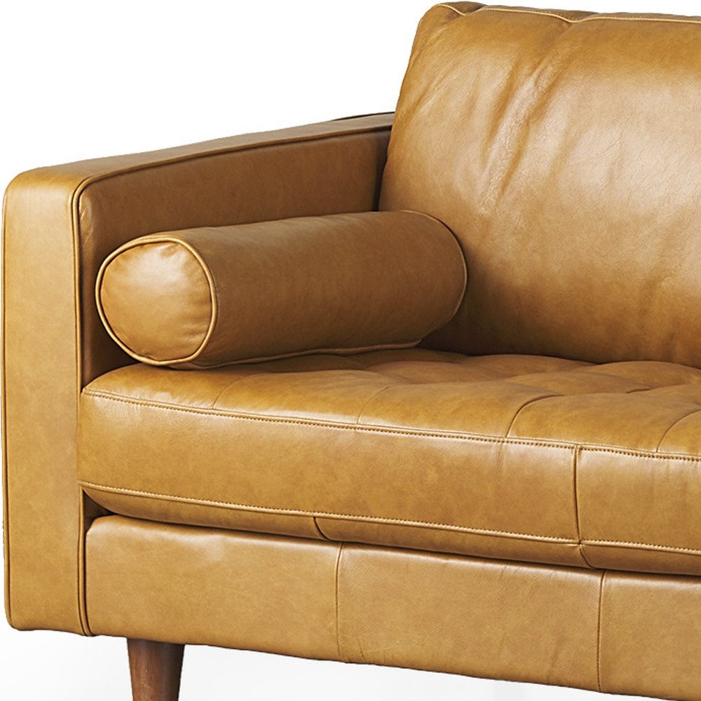 65" Tan Leather Sofa With Brown Legs HomeRoots