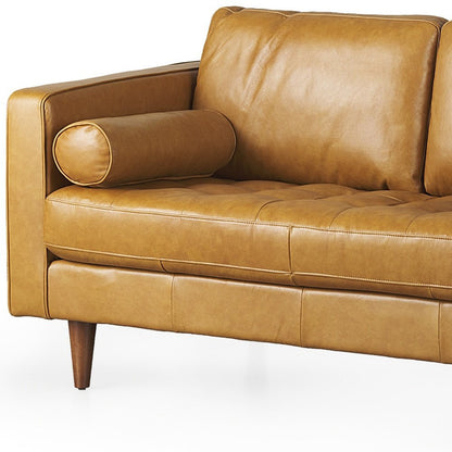65" Tan Leather Sofa With Brown Legs HomeRoots