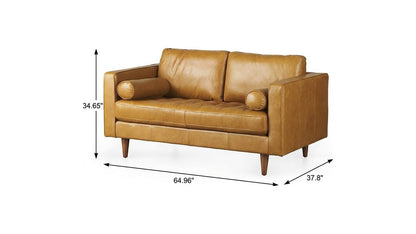 65" Tan Leather Sofa With Brown Legs HomeRoots