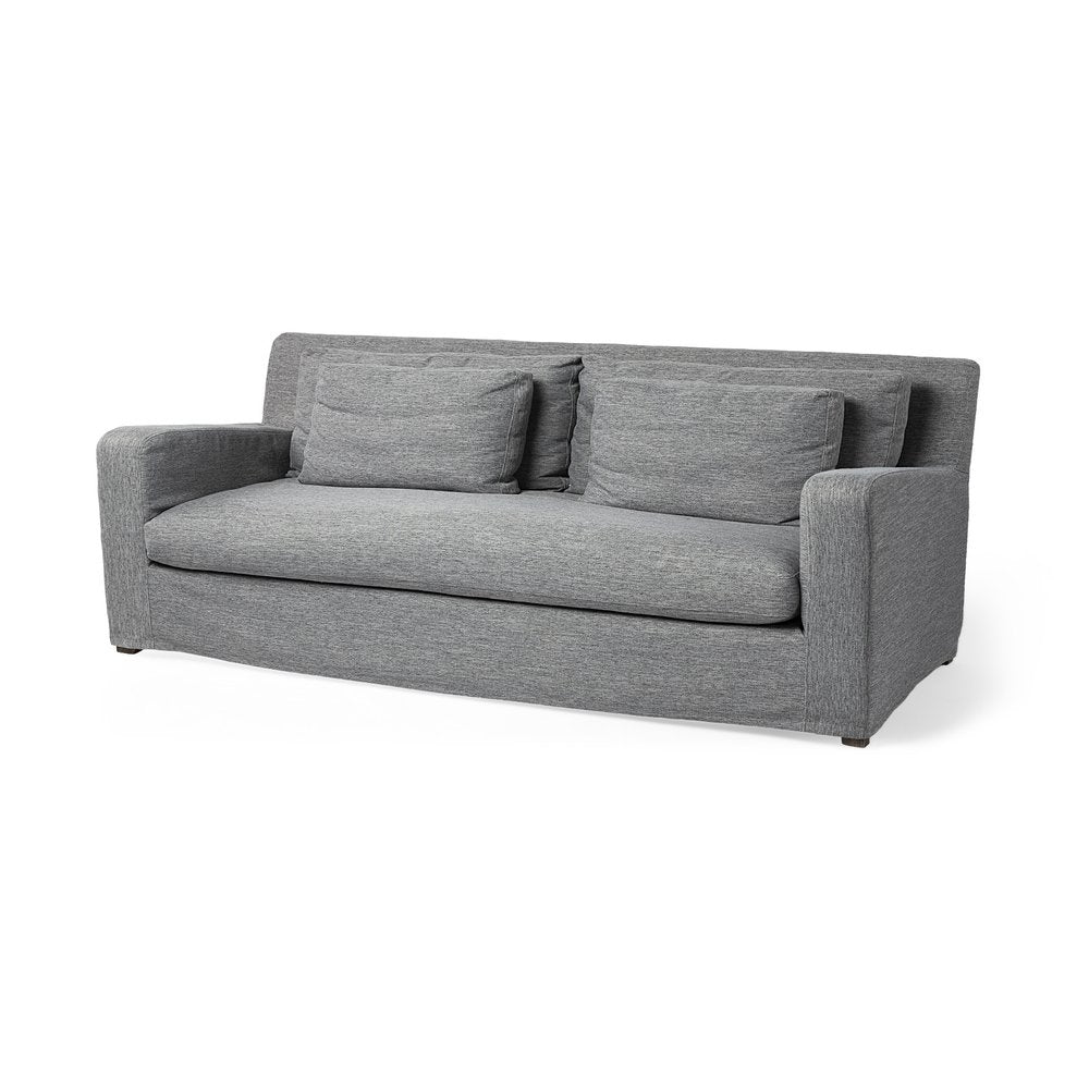 93" Dark Gray Slipcovered Fabric Sofa With Toss Pillows HomeRoots