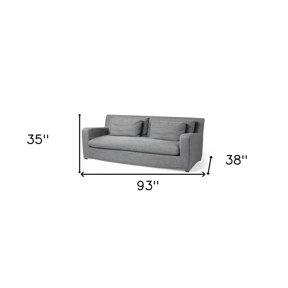 93" Dark Gray Slipcovered Fabric Sofa With Toss Pillows HomeRoots