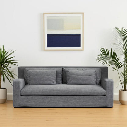 93" Dark Gray Slipcovered Fabric Sofa With Toss Pillows HomeRoots