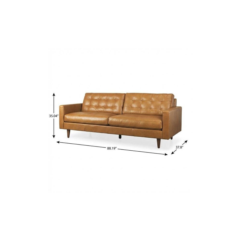 88" Brown Leather Sofa HomeRoots
