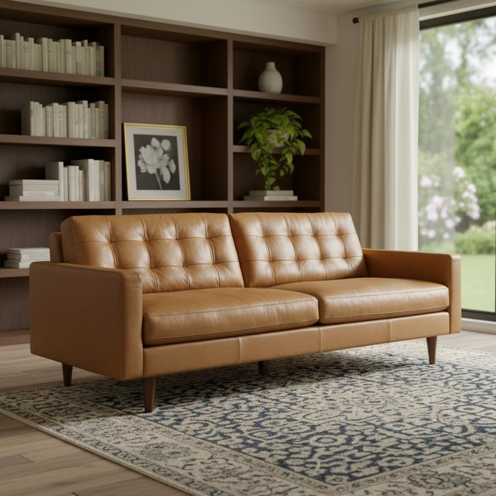 88" Brown Leather Sofa HomeRoots