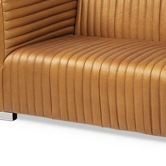 83" Brown Channel Tufted Leather Sofa HomeRoots