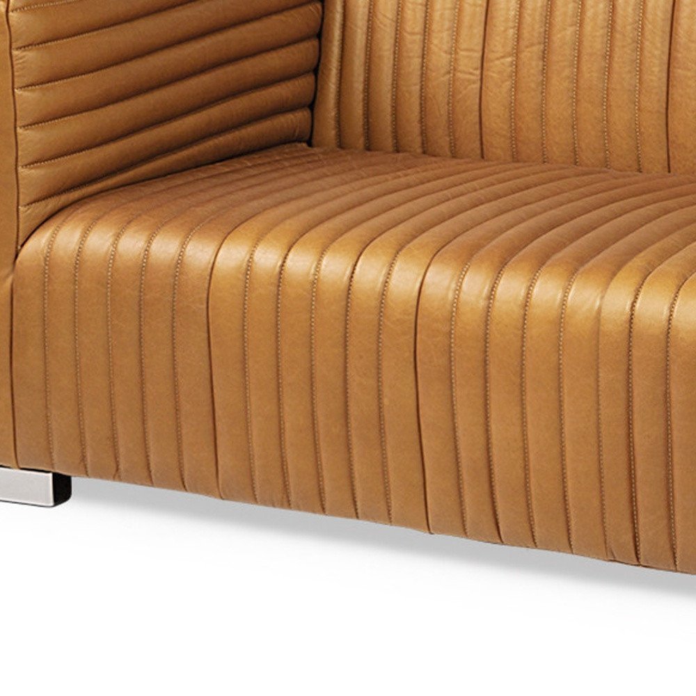 83" Brown Channel Tufted Leather Sofa HomeRoots