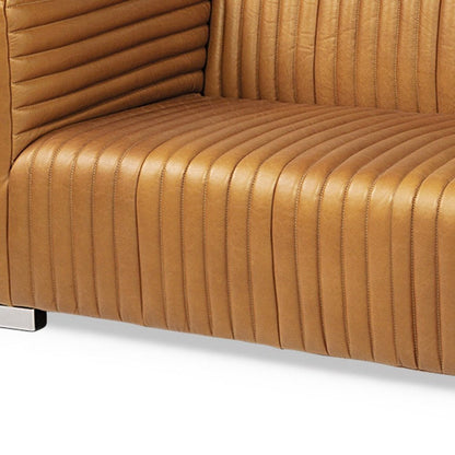 83" Brown Channel Tufted Leather Sofa HomeRoots