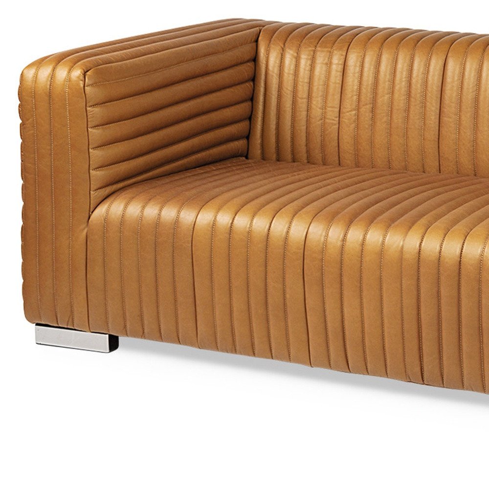 83" Brown Channel Tufted Leather Sofa HomeRoots