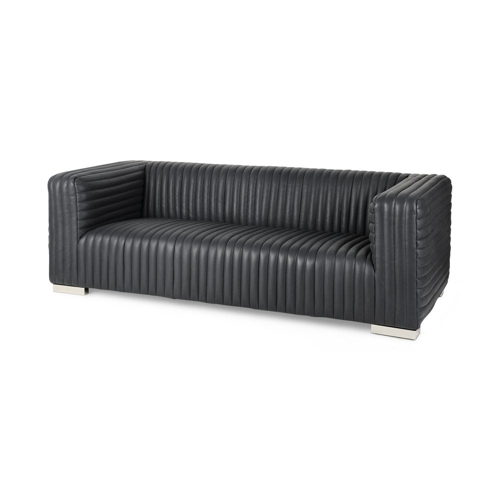 83" Black Leather Sofa With Silver Legs HomeRoots