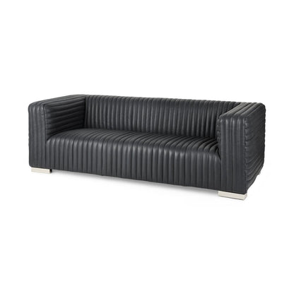83" Black Leather Sofa With Silver Legs HomeRoots