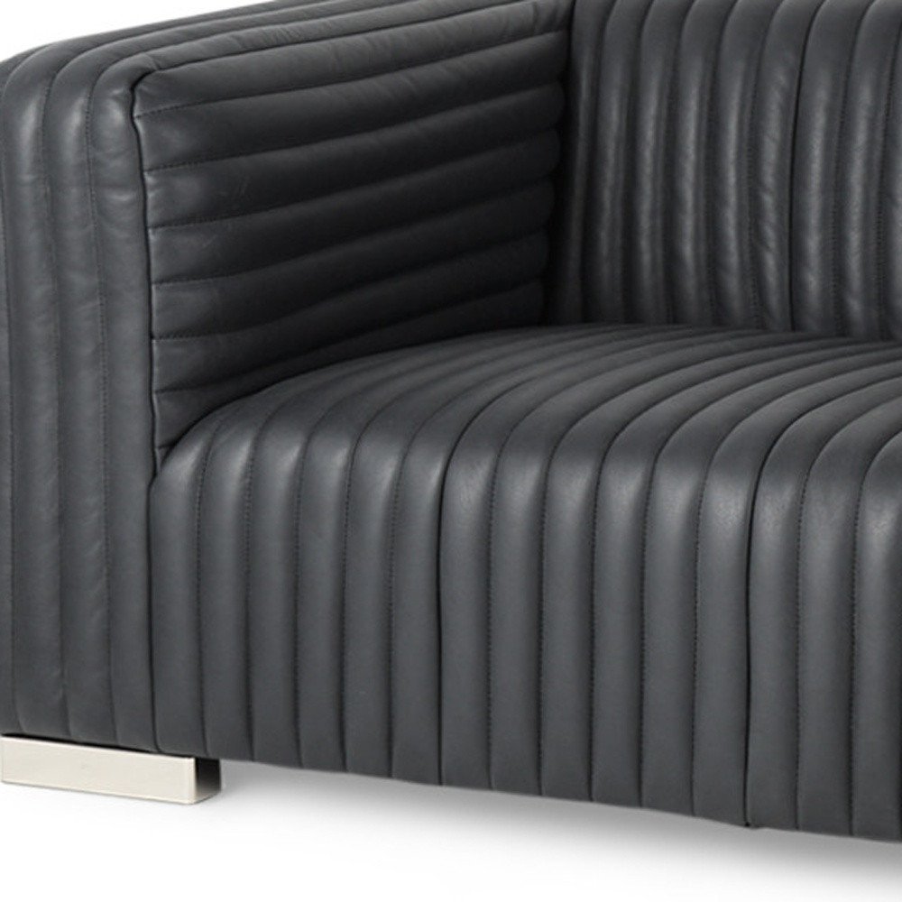 83" Black Leather Sofa With Silver Legs HomeRoots
