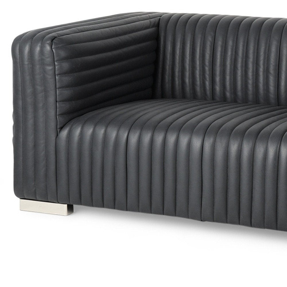 83" Black Leather Sofa With Silver Legs HomeRoots
