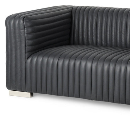 83" Black Leather Sofa With Silver Legs HomeRoots