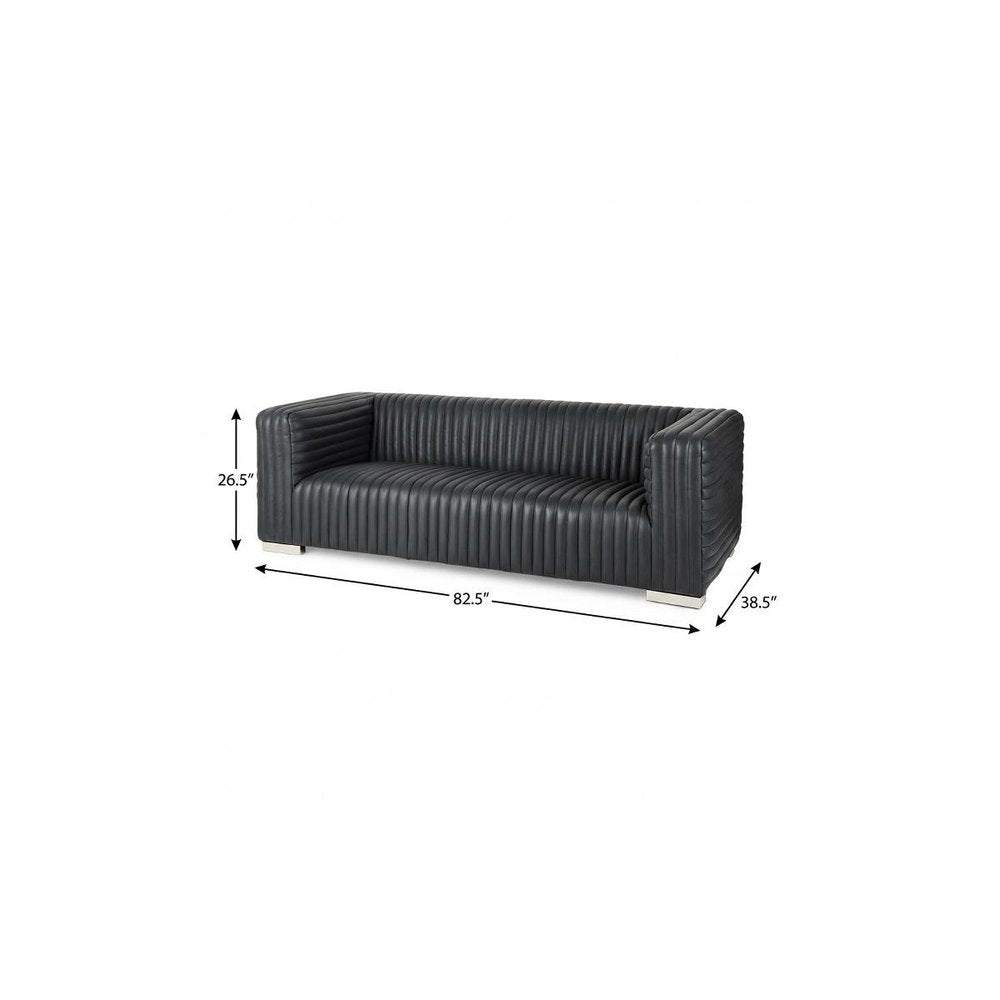 83" Black Leather Sofa With Silver Legs HomeRoots