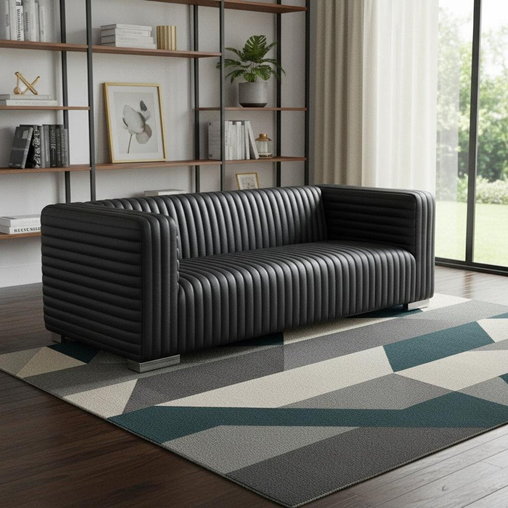 83" Black Leather Sofa With Silver Legs HomeRoots