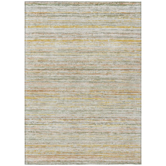 8' X 10' Sage Striped Washable Indoor Outdoor Area Rug