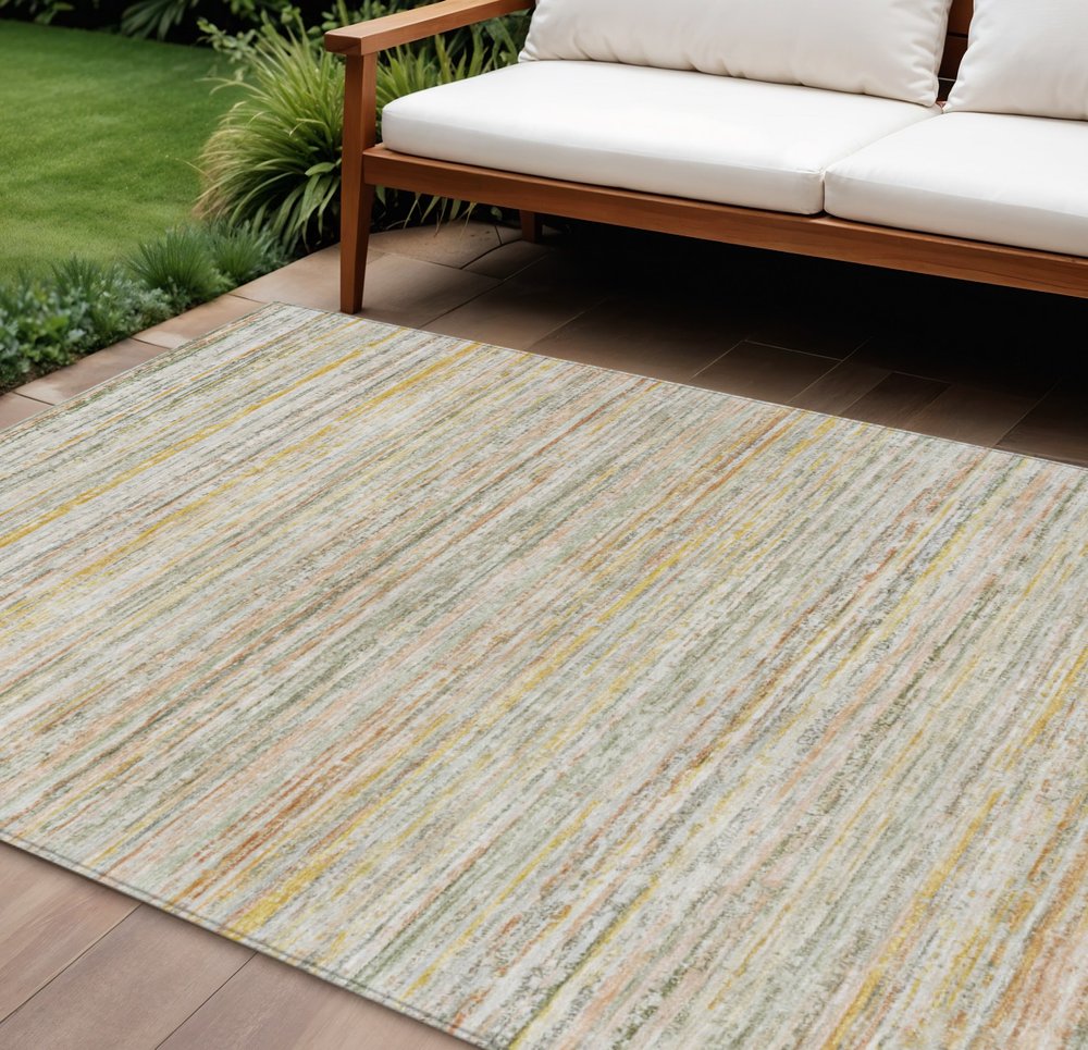 8' X 10' Sage Striped Washable Indoor Outdoor Area Rug HomeRoots