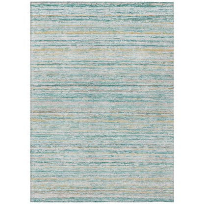 3' X 5' Teal Blue Striped Washable Indoor Outdoor Area Rug