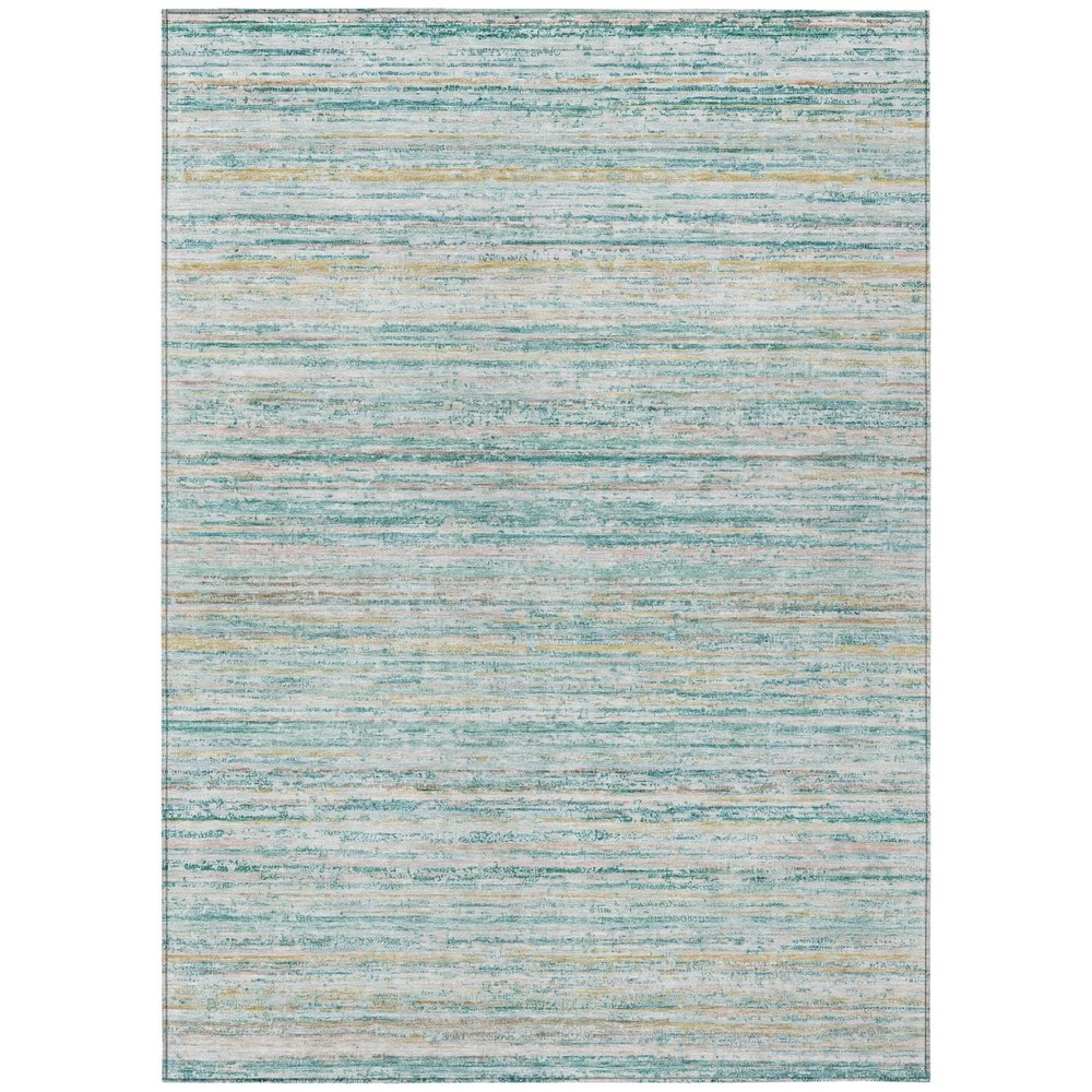 3' X 5' Teal Blue Striped Washable Indoor Outdoor Area Rug — view 1