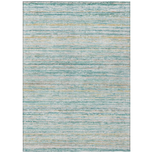 3' X 5' Teal Blue Striped Washable Indoor Outdoor Area Rug