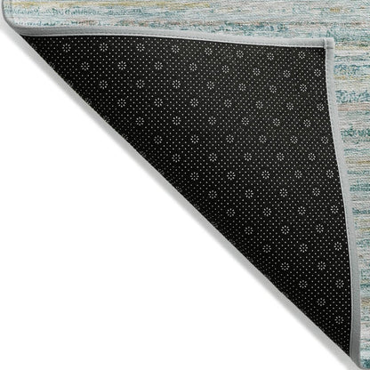 3' X 5' Teal Blue Striped Washable Indoor Outdoor Area Rug