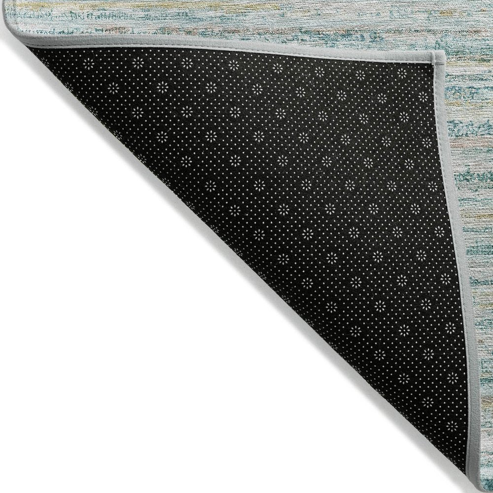 3' X 5' Teal Blue Striped Washable Indoor Outdoor Area Rug HomeRoots