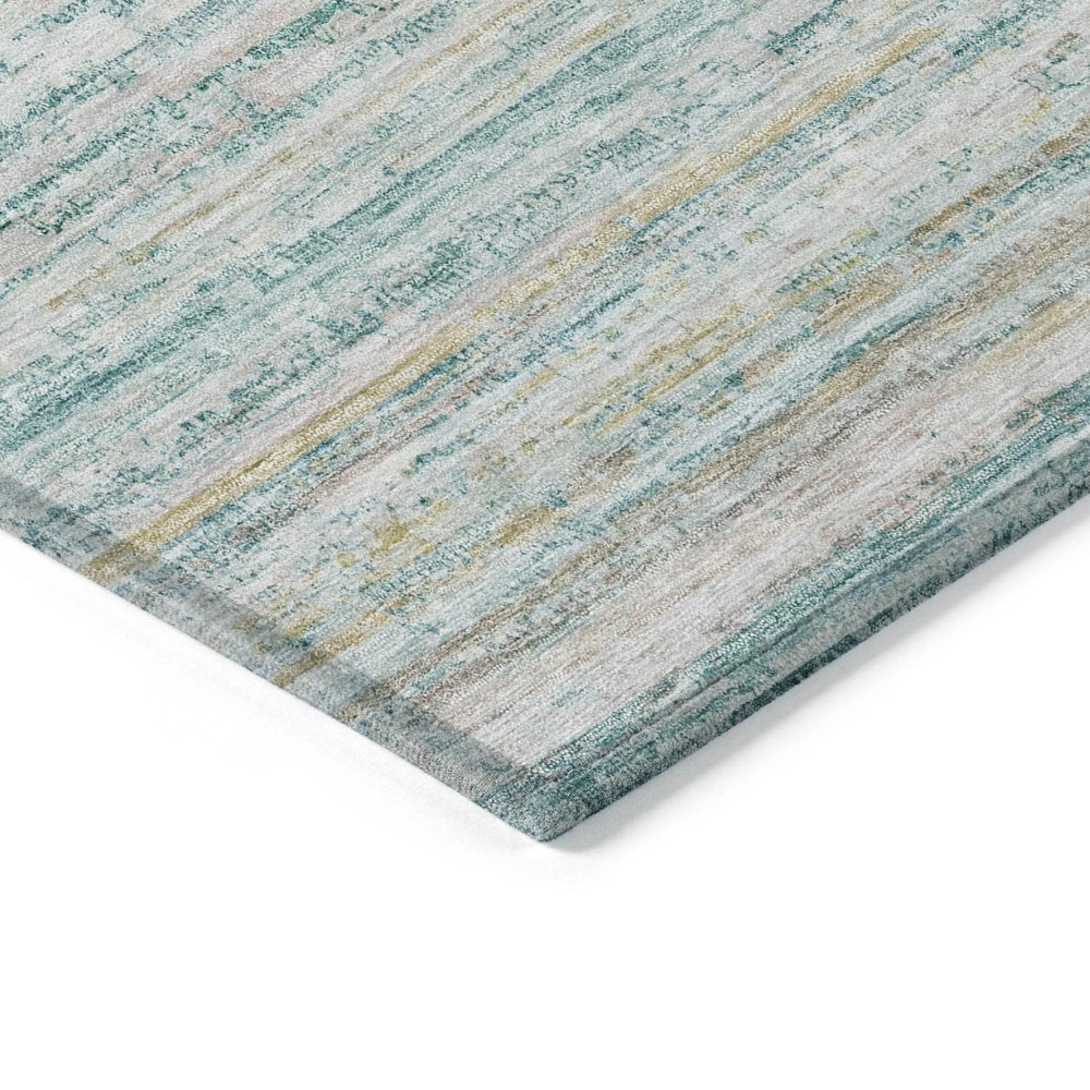 3' X 5' Teal Blue Striped Washable Indoor Outdoor Area Rug