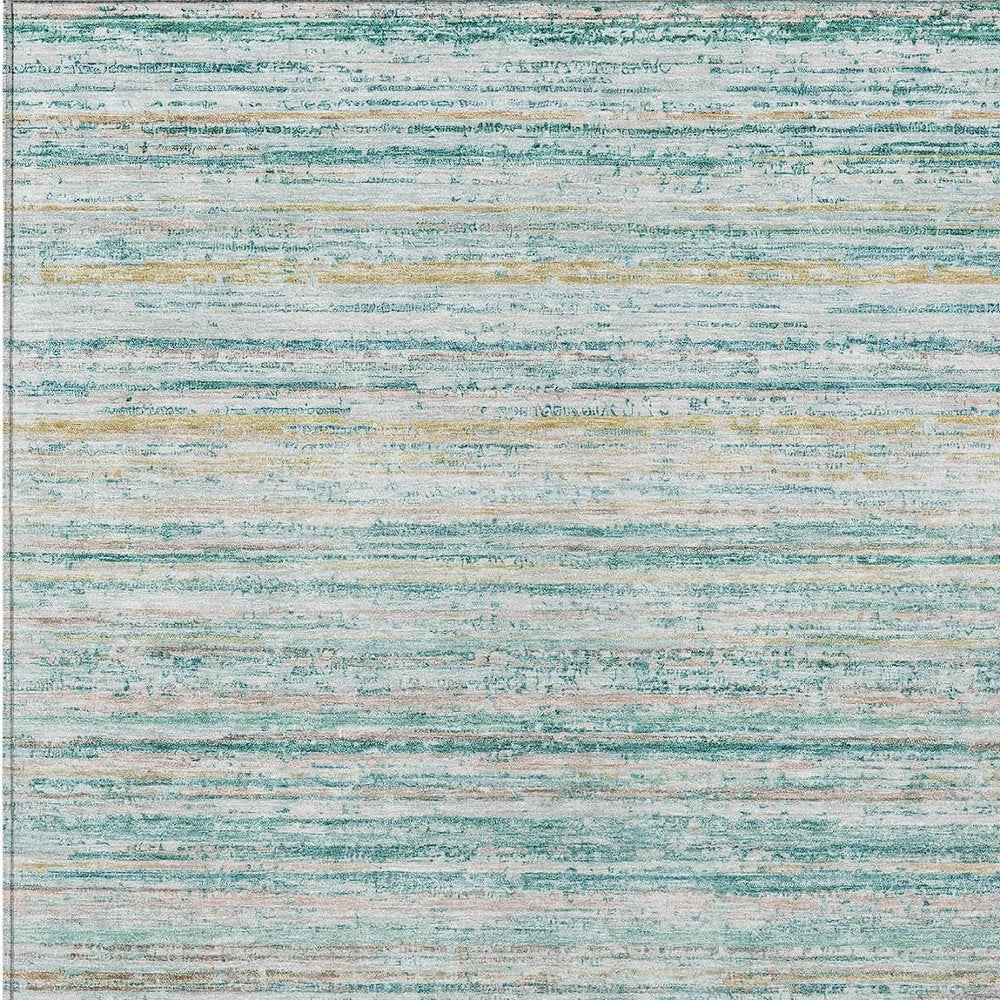 3' X 5' Teal Blue Striped Washable Indoor Outdoor Area Rug — view 5