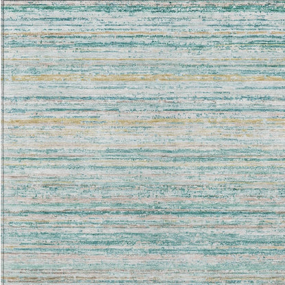 3' X 5' Teal Blue Striped Washable Indoor Outdoor Area Rug