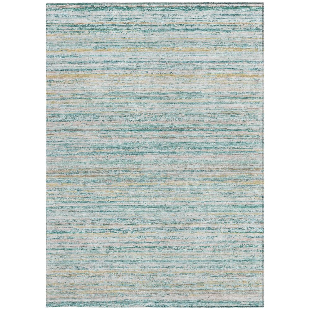 3' X 5' Teal Blue Striped Washable Indoor Outdoor Area Rug — view 13