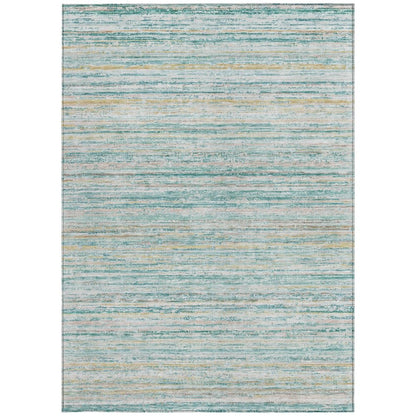 3' X 5' Teal Blue Striped Washable Indoor Outdoor Area Rug HomeRoots