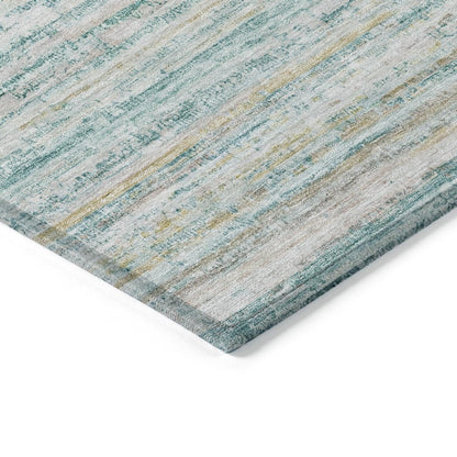 3' X 5' Teal Blue Striped Washable Indoor Outdoor Area Rug HomeRoots