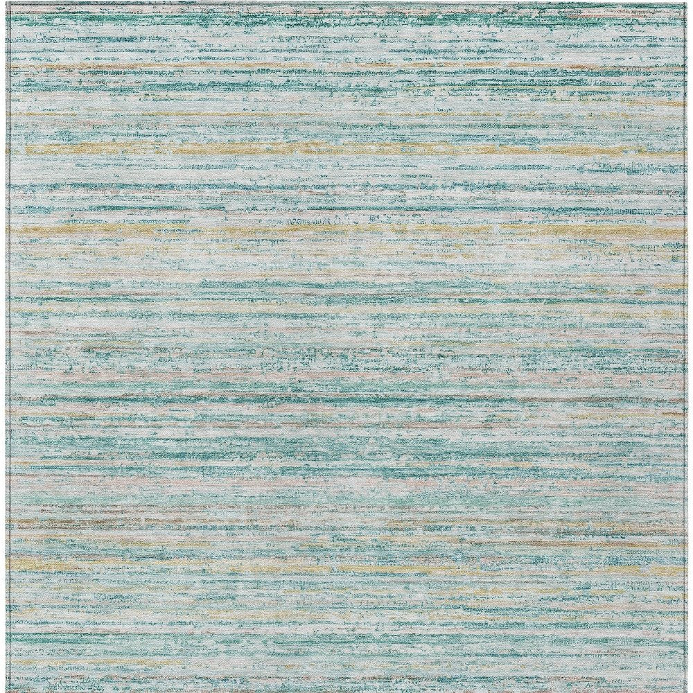 3' X 5' Teal Blue Striped Washable Indoor Outdoor Area Rug — view 12