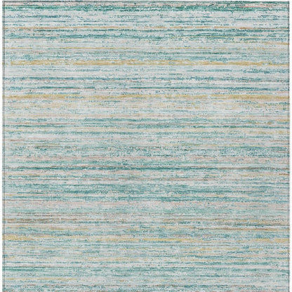 3' X 5' Teal Blue Striped Washable Indoor Outdoor Area Rug HomeRoots