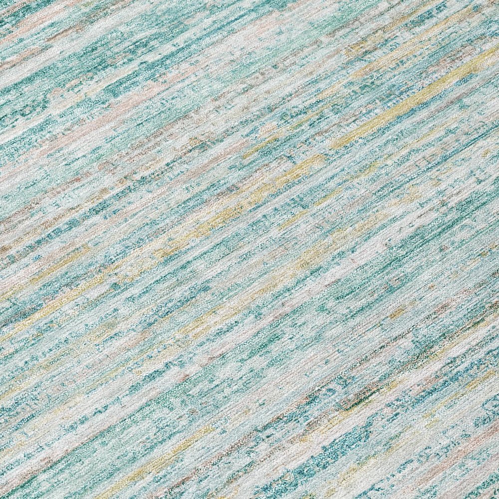 3' X 5' Teal Blue Striped Washable Indoor Outdoor Area Rug — view 11