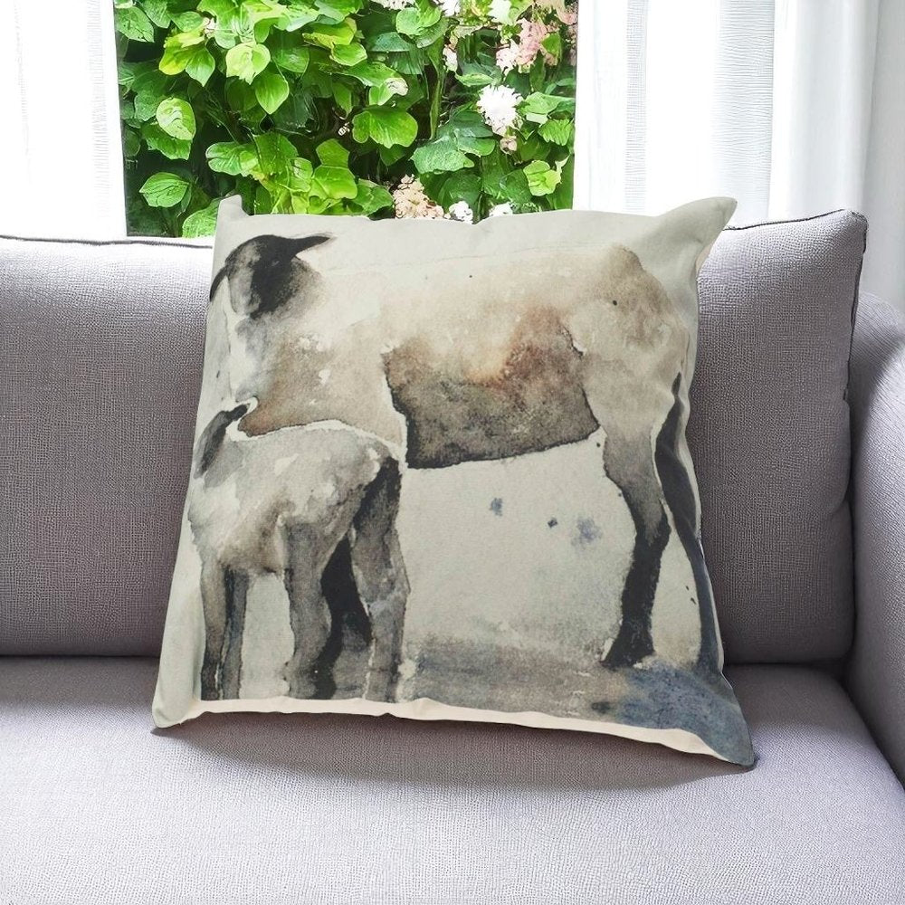 18" Gray Black And Cream Linen Throw Pillow Cover