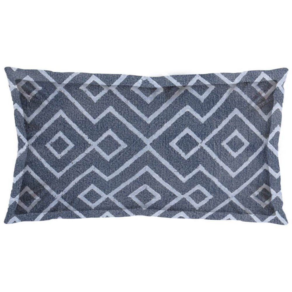 13" X 21" Blue And Gray Diamond Linen Throw Pillow Cover with Embroidery