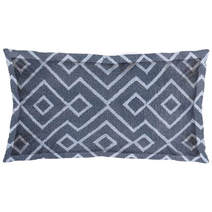 13" X 21" Blue And Gray Diamond Linen Throw Pillow Cover with Embroidery