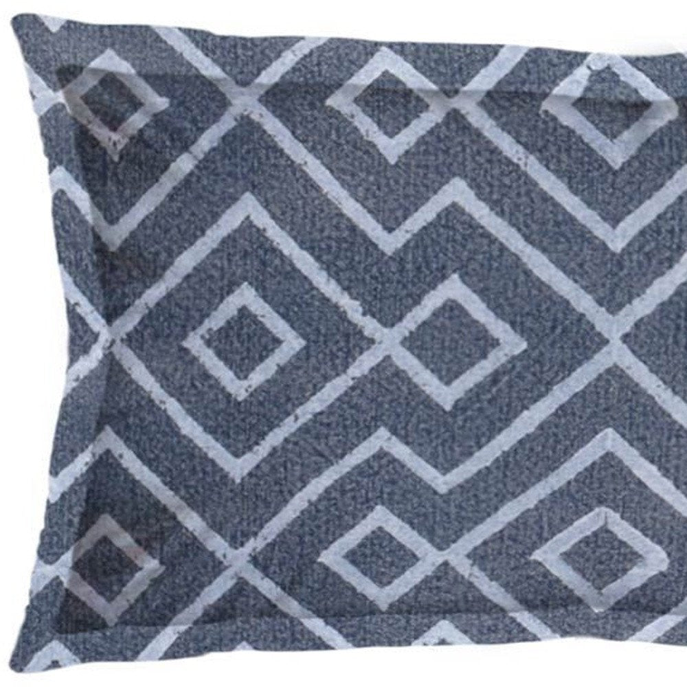 13" X 21" Blue And Gray Diamond Linen Throw Pillow Cover with Embroidery