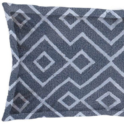 13" X 21" Blue And Gray Diamond Linen Throw Pillow Cover with Embroidery