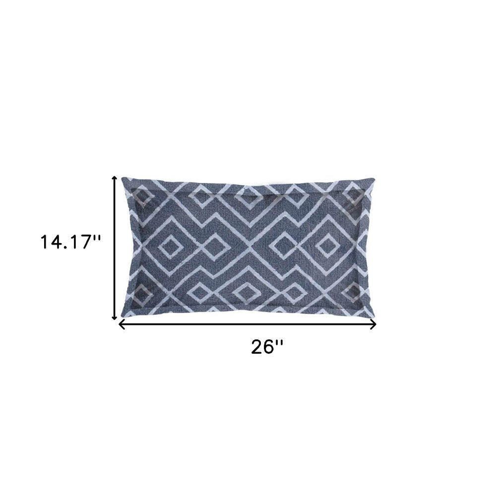 13" X 21" Blue And Gray Diamond Linen Throw Pillow Cover with Embroidery