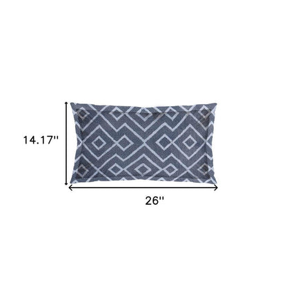 13" X 21" Blue And Gray Diamond Linen Throw Pillow Cover with Embroidery